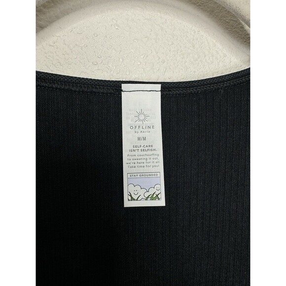 OFFLINE Aerie Seamless Cable Acid Wash Top Sz M Black Cropped Long Sleeve New - Picture 9 of 12